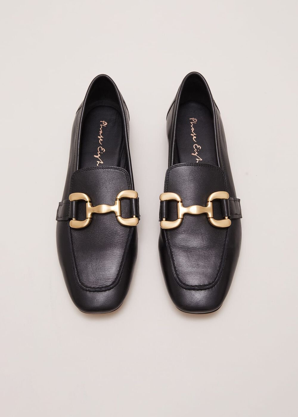 Black Leather Flat Loafers - Black