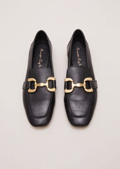 Black Leather Flat Loafers - Black
