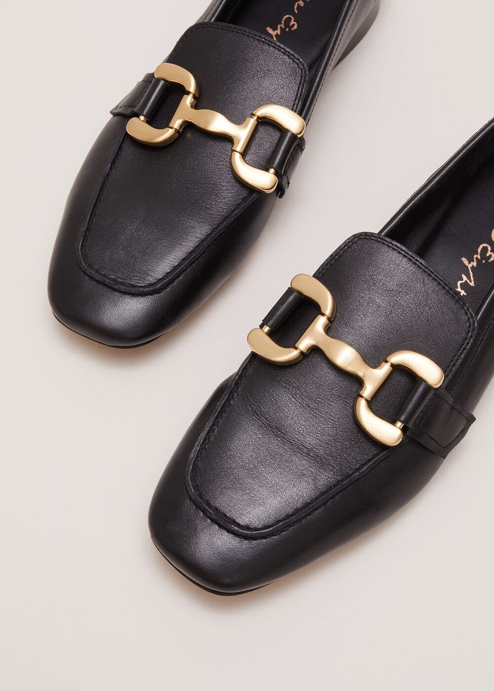 Black Leather Flat Loafers - Black