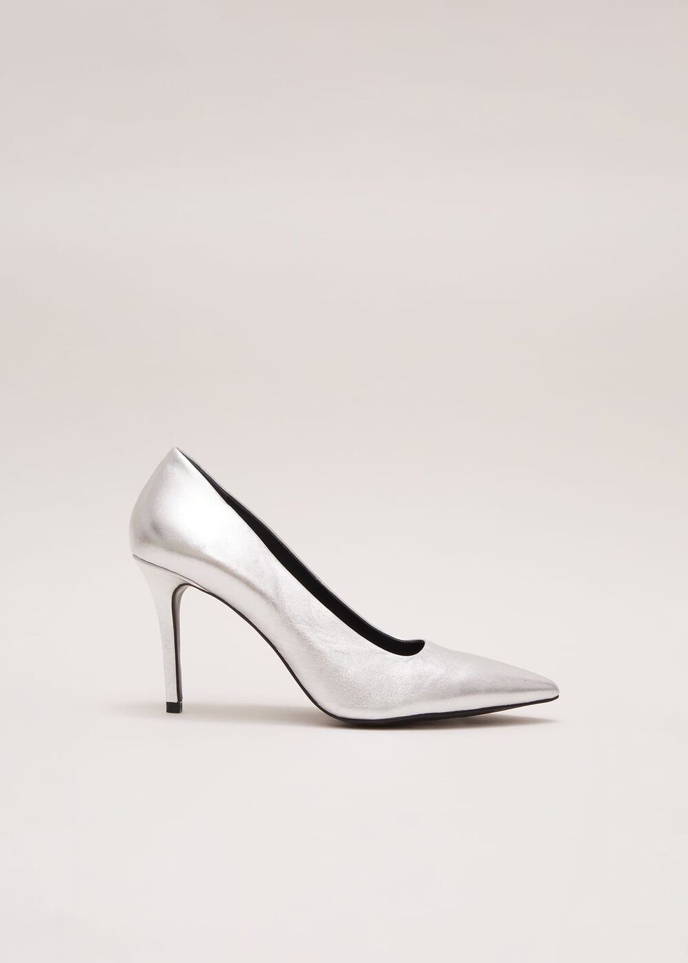 Silver Leather Pointed Court Shoes - Silver