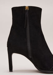 Black Suede Ponited Heeled Boots - Black