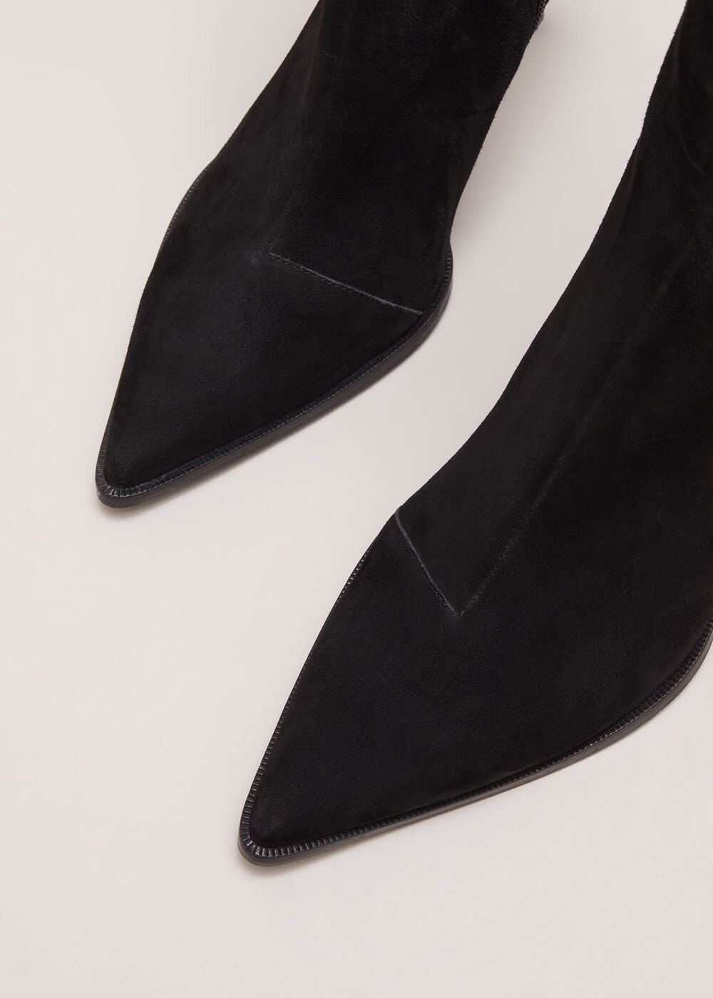 Black Suede Ponited Heeled Boots - Black