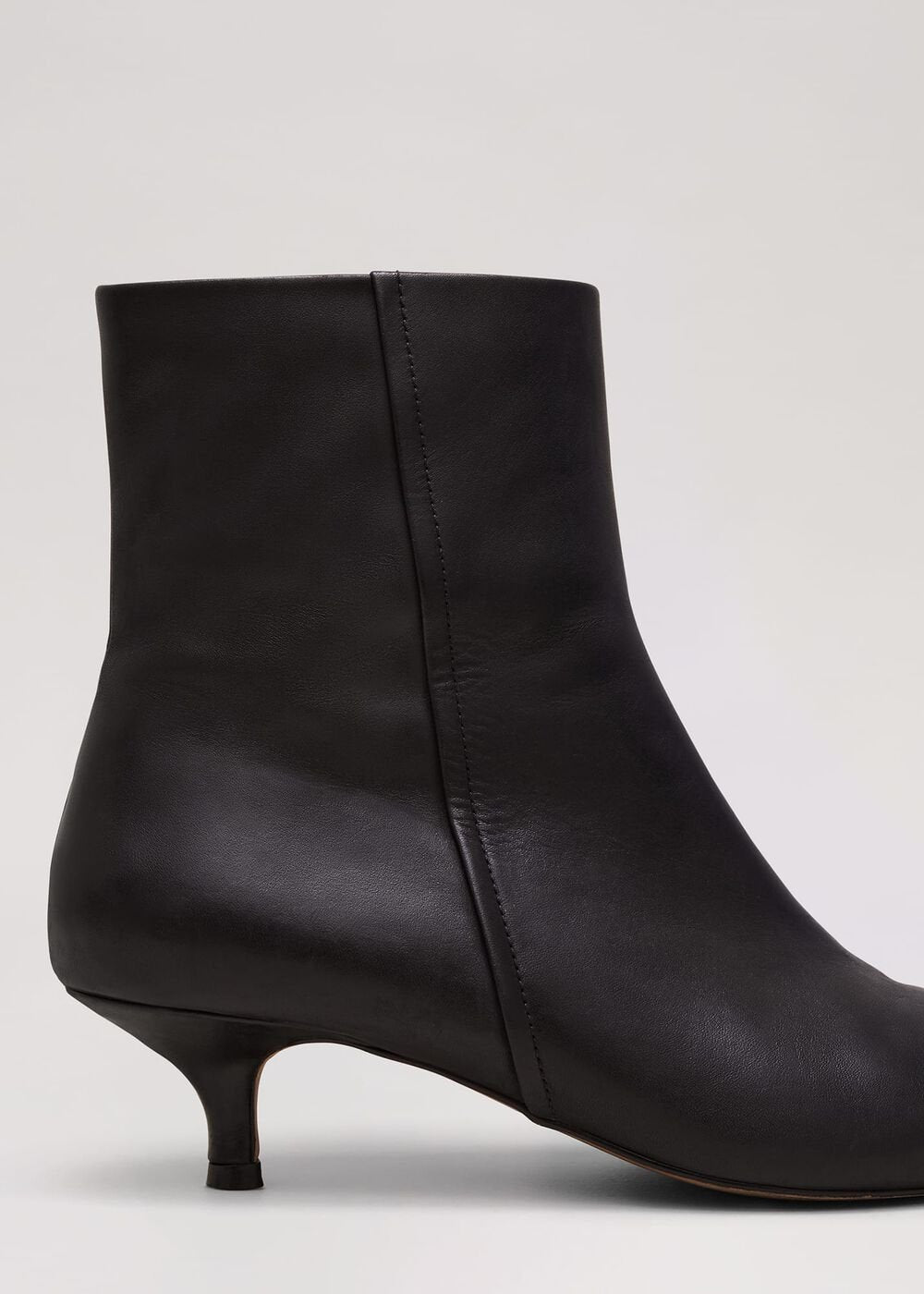 Black Leather Kitten Heel Boot - Black