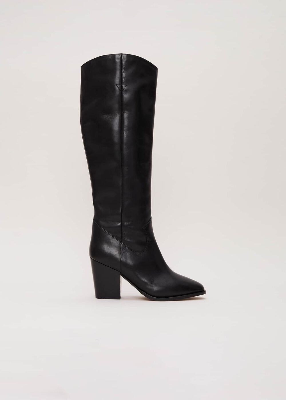 Black Leather Western Knee Boot - Black