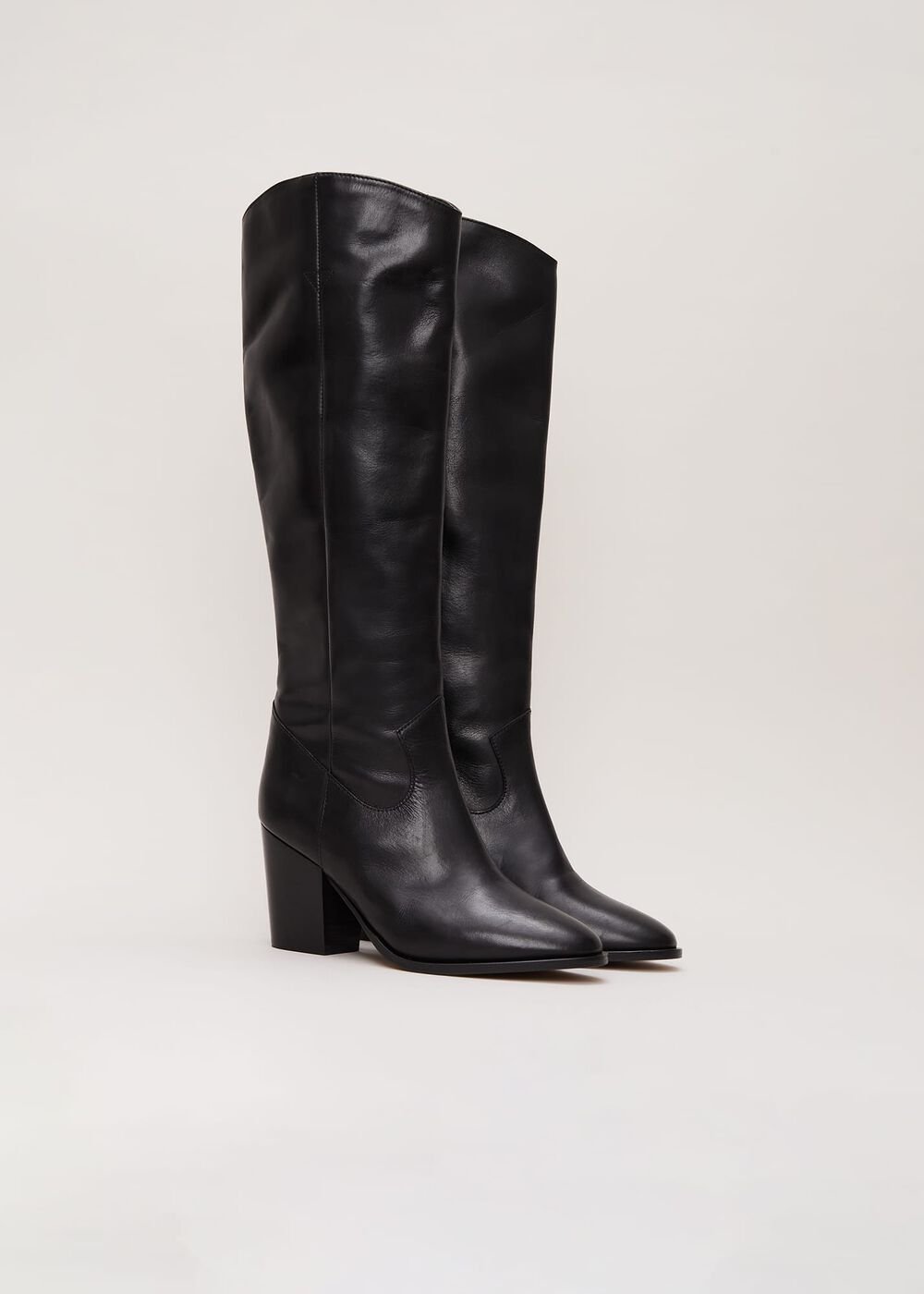 Black Leather Western Knee Boot - Black