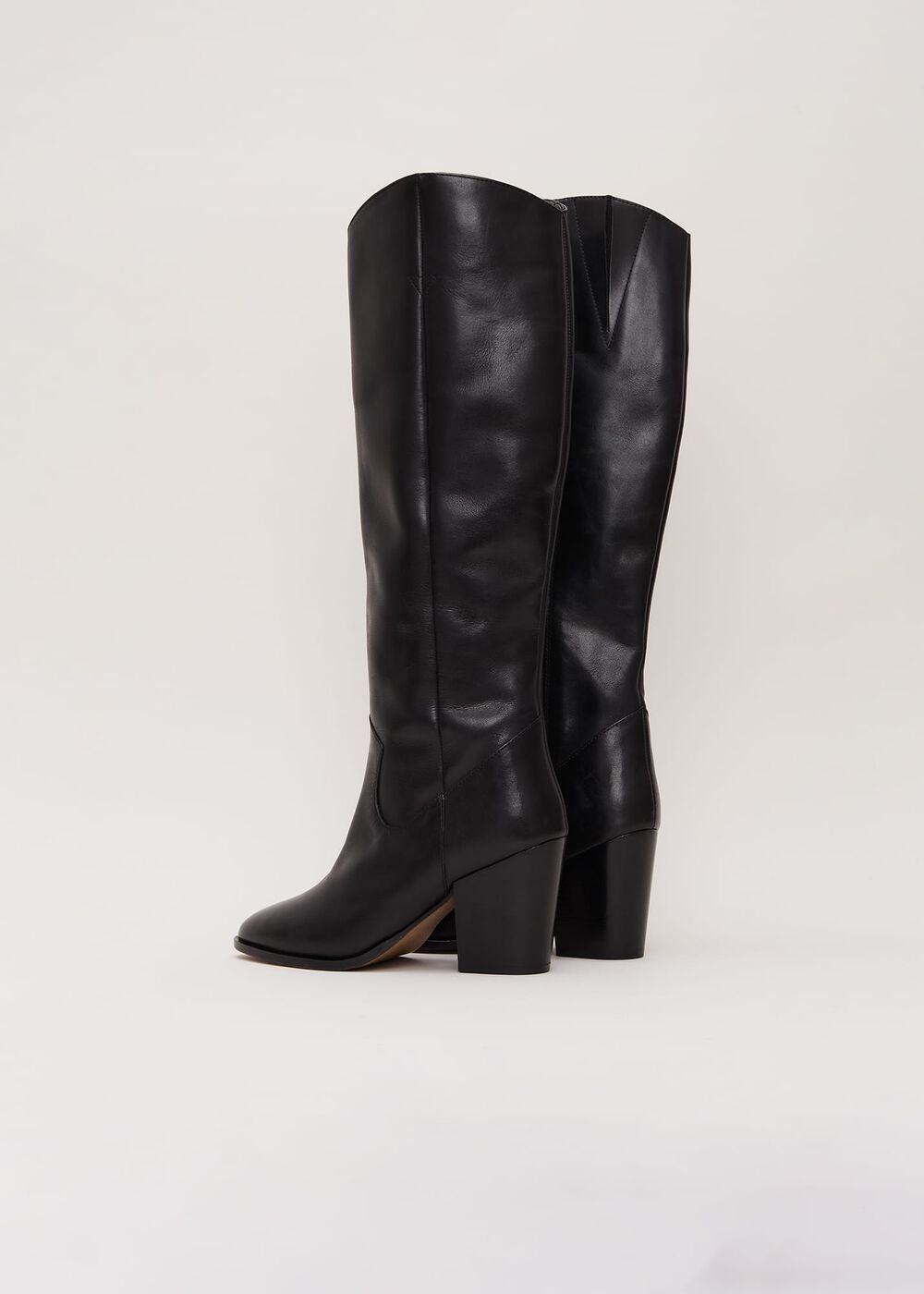 Black Leather Western Knee Boot - Black