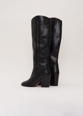 Black Leather Western Knee Boot - Black
