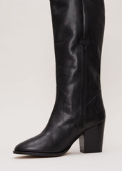 Black Leather Western Knee Boot - Black