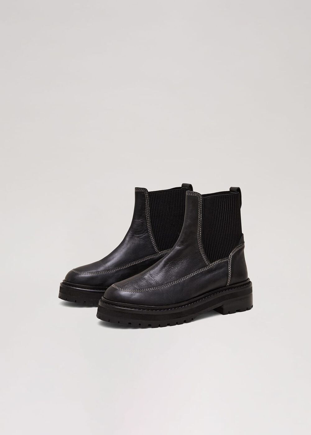 Black Feature Stitch Chunky Chelsea Boot - Black