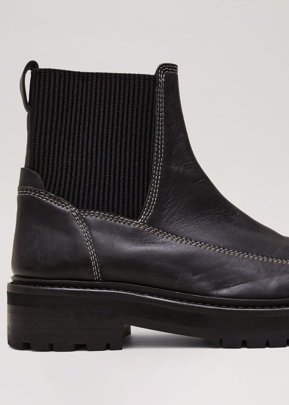 Black Feature Stitch Chunky Chelsea Boot - Black