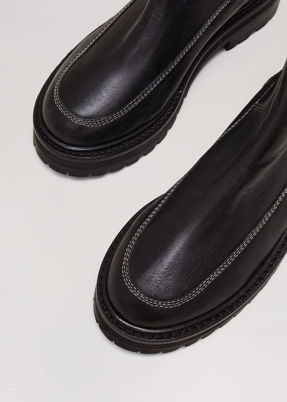 Black Feature Stitch Chunky Chelsea Boot - Black