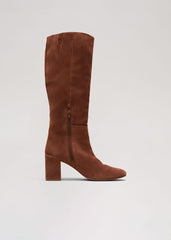 Tan Suede Block Heel Knee Boot - Tan