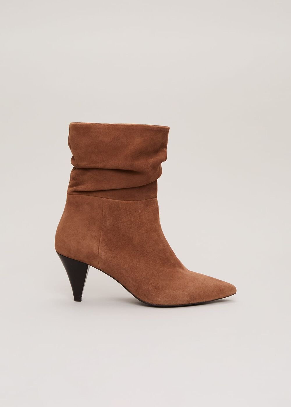 Brown Suede Cone Heel Western Boot - Brown