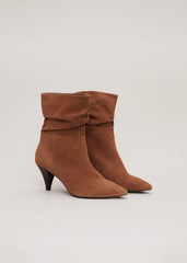 Brown Suede Cone Heel Western Boot - Brown