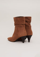 Brown Suede Cone Heel Western Boot - Brown