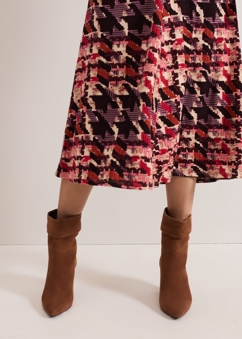 Brown Suede Cone Heel Western Boot - Brown