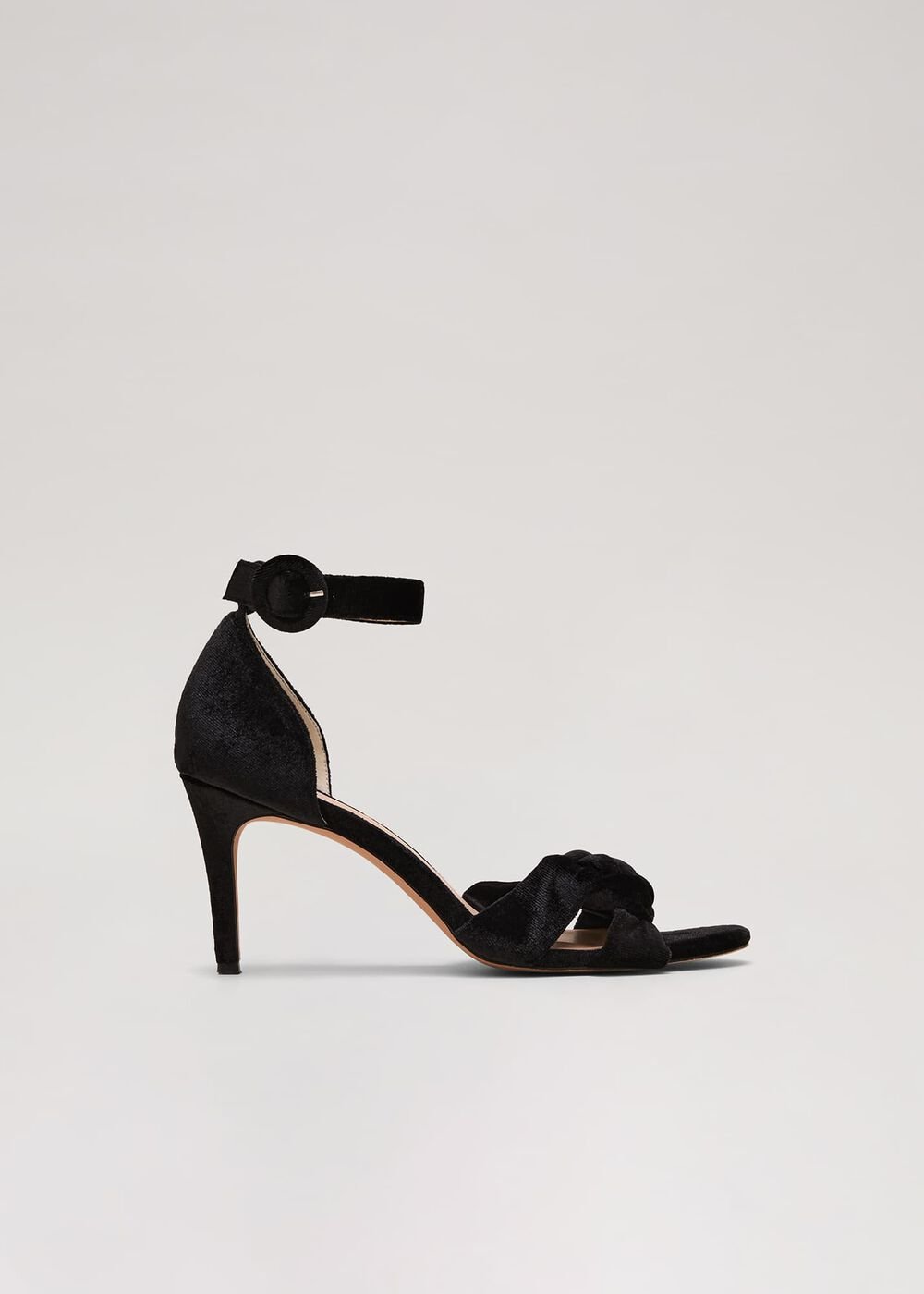 Black Velvet Plaited Strappy Sandal - Black