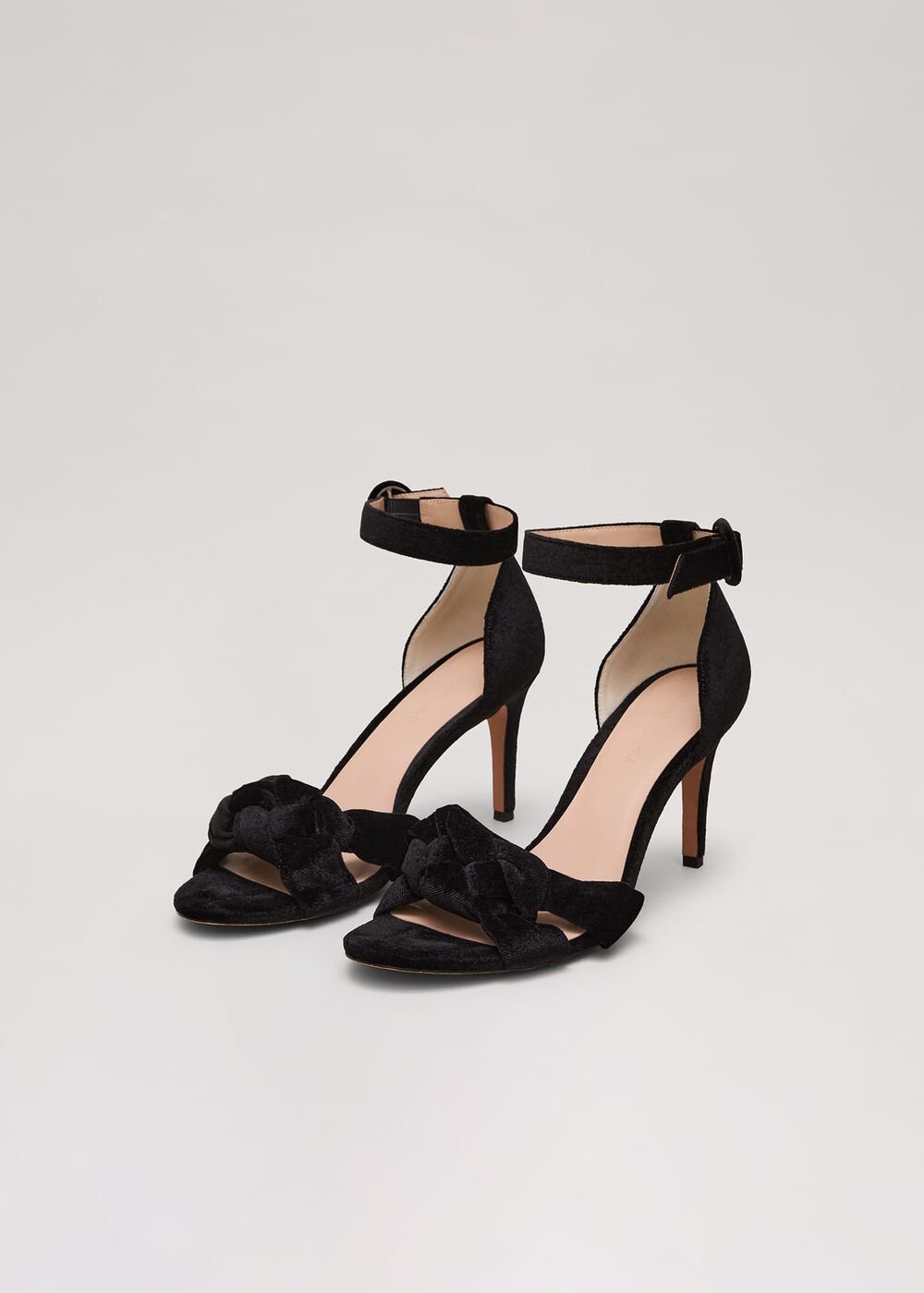 Black Velvet Plaited Strappy Sandal - Black