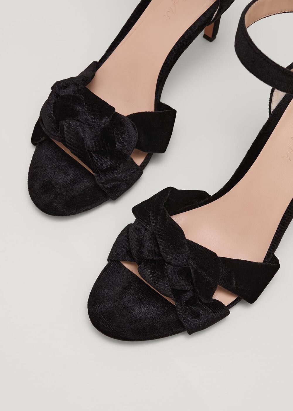Black Velvet Plaited Strappy Sandal - Black
