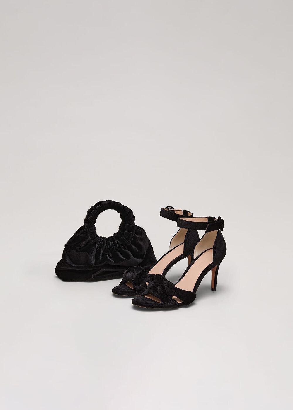 Black Velvet Plaited Strappy Sandal - Black