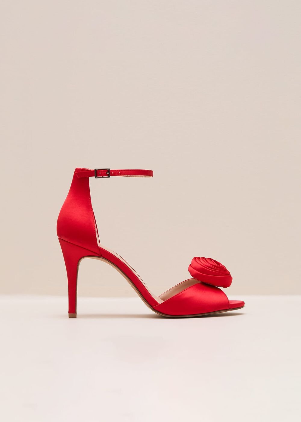 Red Satin Corsage Flower Sandal - Red