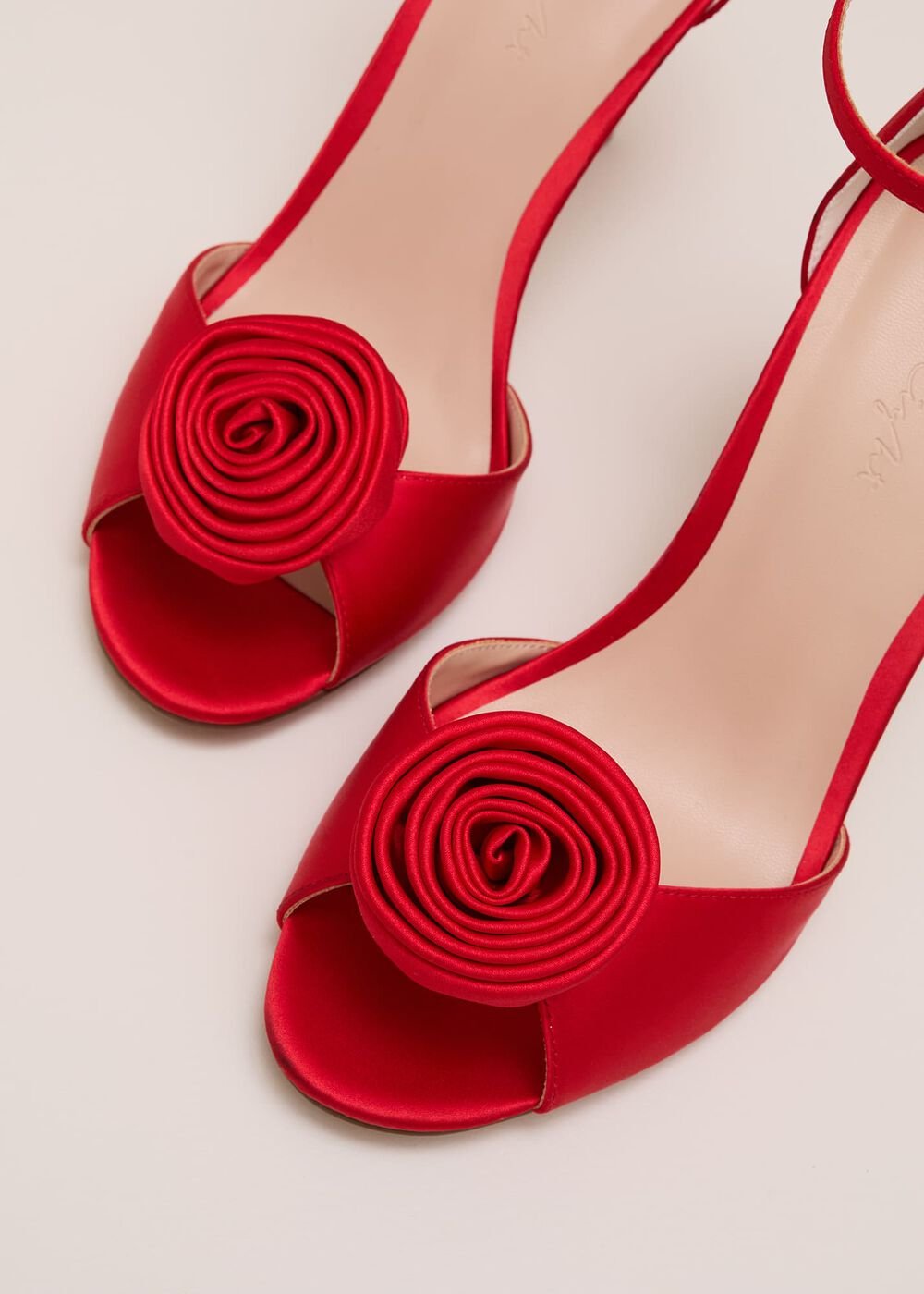 Red Satin Corsage Flower Sandal - Red