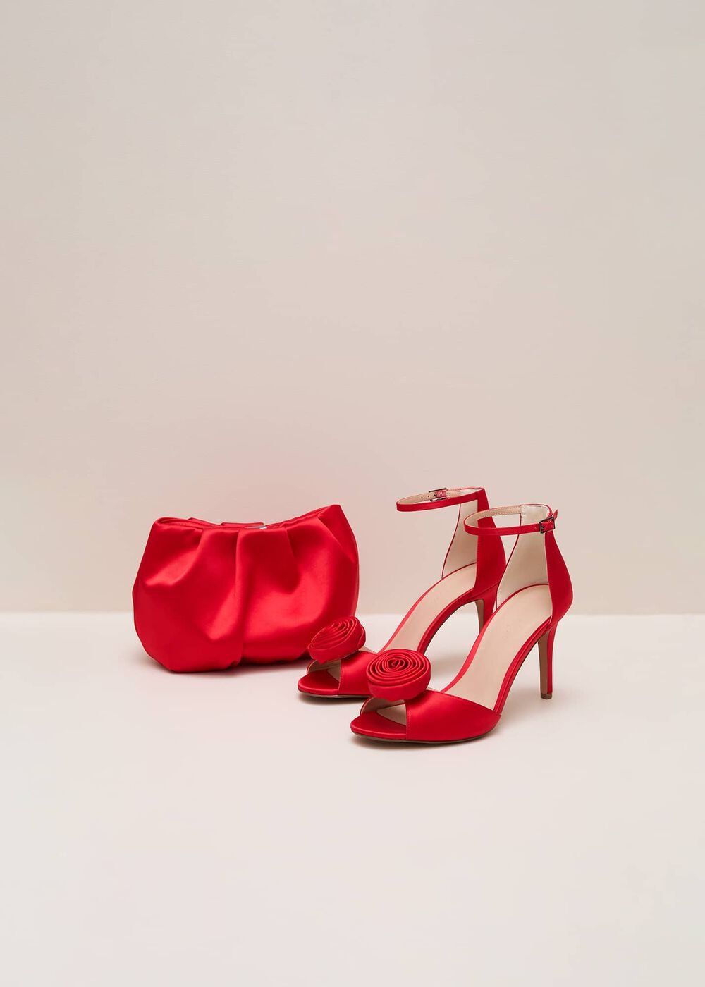 Red Satin Corsage Flower Sandal - Red