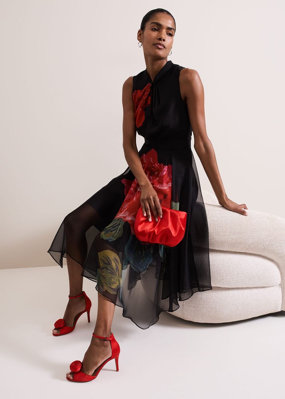 Red Satin Corsage Flower Sandal - Red
