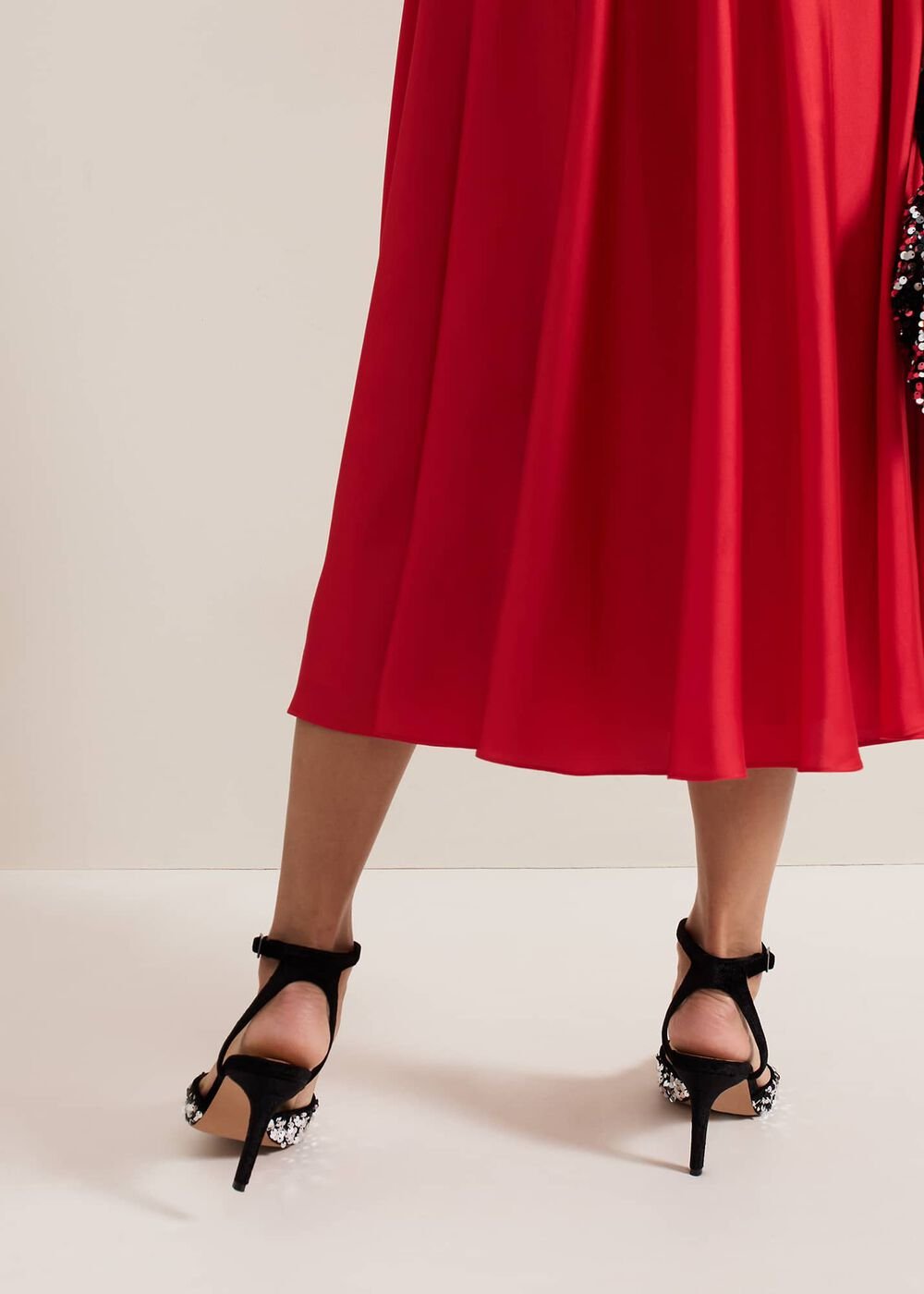 Velvet & Sequin Pointed Ankle Strap Shoe - Multi-Coloured