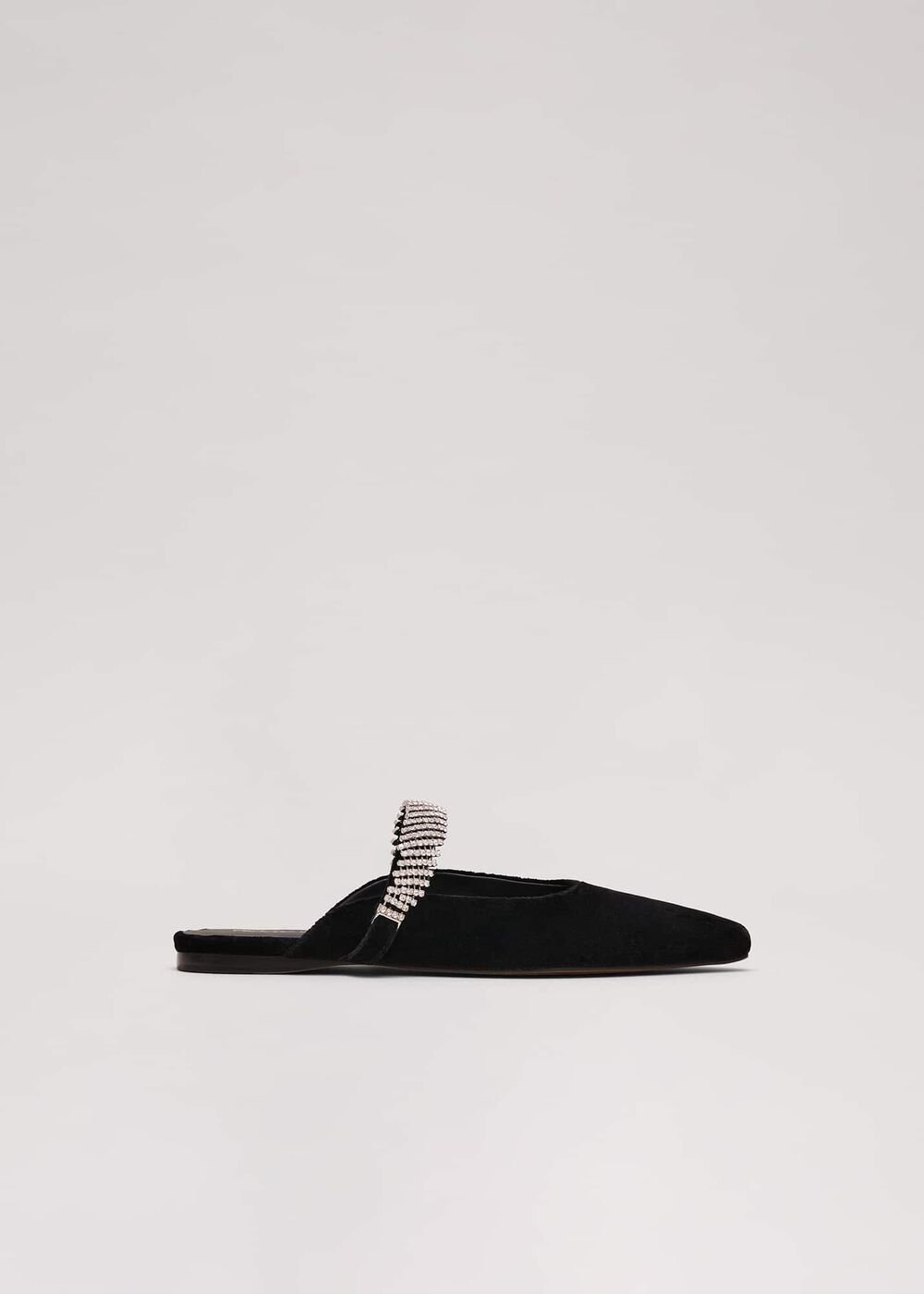 Black Velvet Sparkle Flat Mule - Black