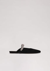 Black Velvet Sparkle Flat Mule - Black