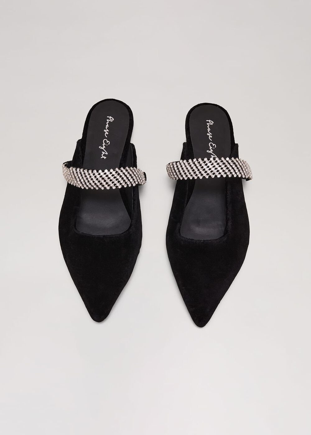 Black Velvet Sparkle Flat Mule - Black