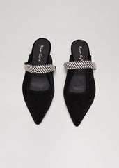 Black Velvet Sparkle Flat Mule - Black