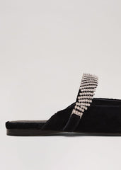 Black Velvet Sparkle Flat Mule - Black