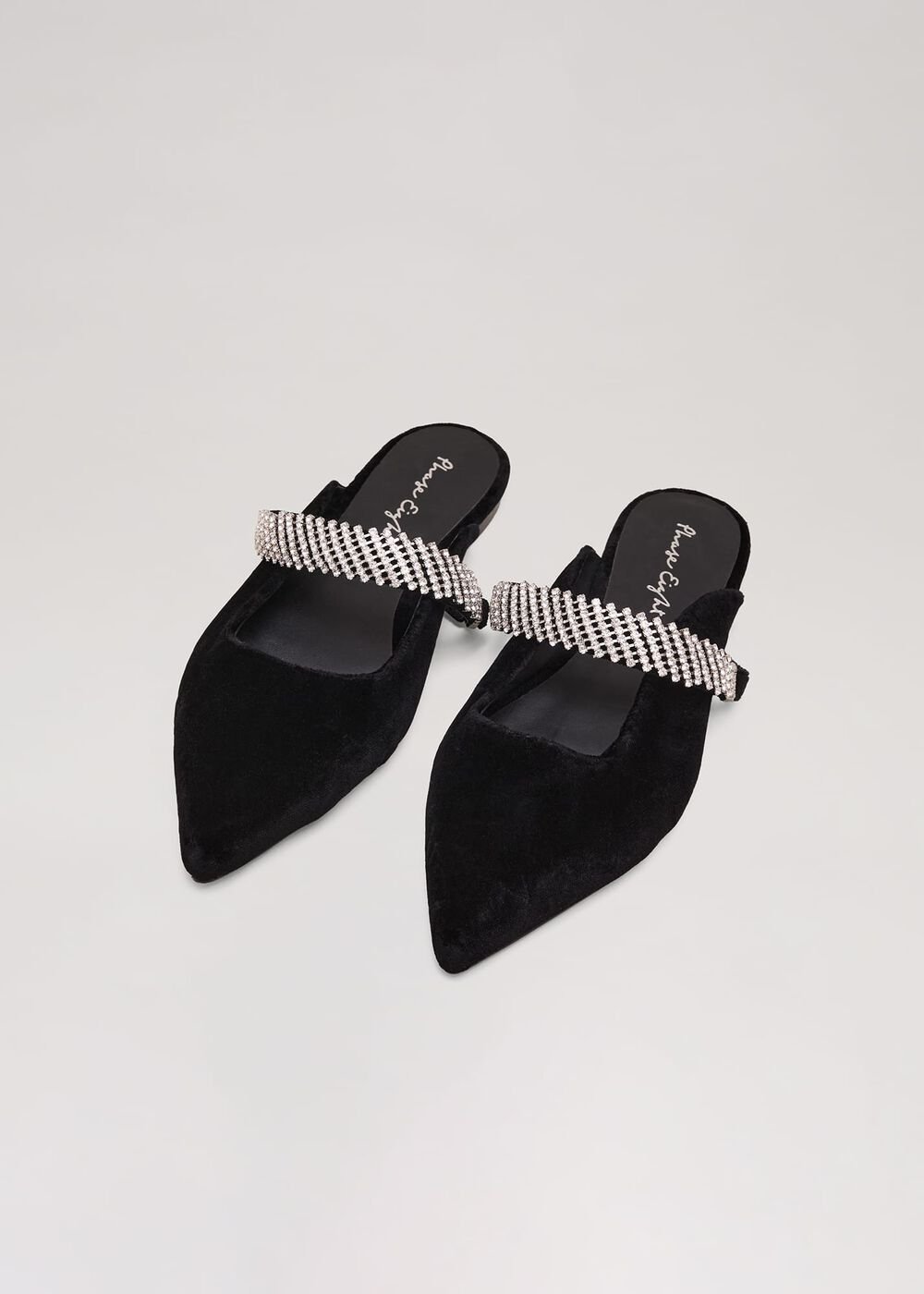 Black Velvet Sparkle Flat Mule - Black