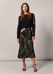 Giana Stripe Sequin Skirt - Black/Bronze