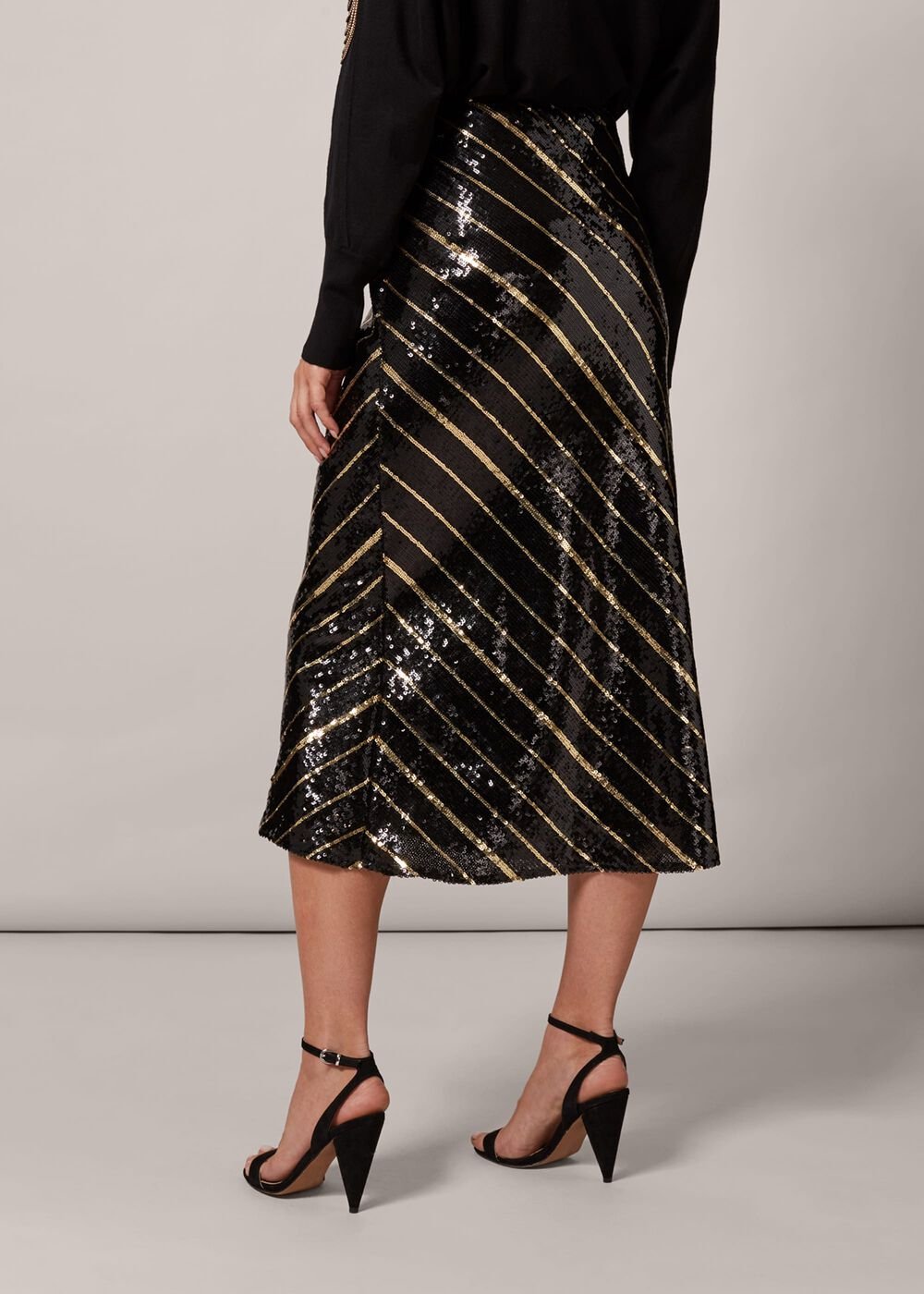 Giana Stripe Sequin Skirt - Black/Bronze