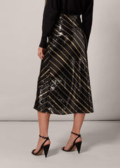 Giana Stripe Sequin Skirt - Black/Bronze