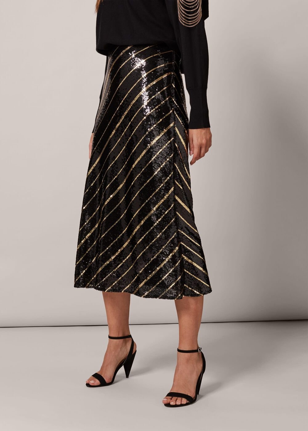 Giana Stripe Sequin Skirt - Black/Bronze