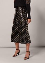 Giana Stripe Sequin Skirt - Black/Bronze