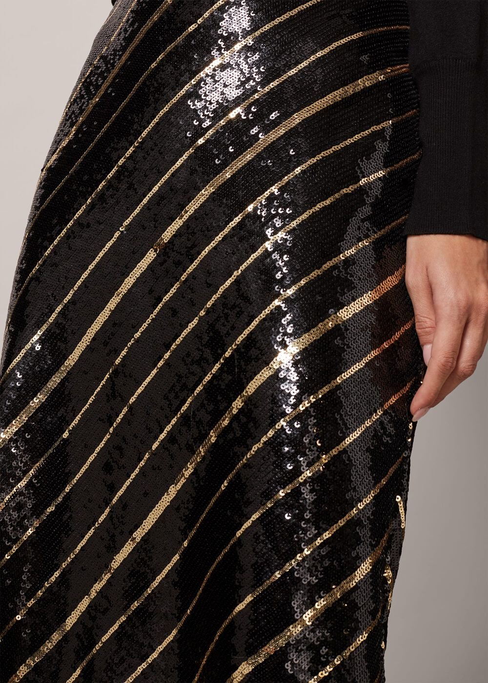 Giana Stripe Sequin Skirt - Black/Bronze