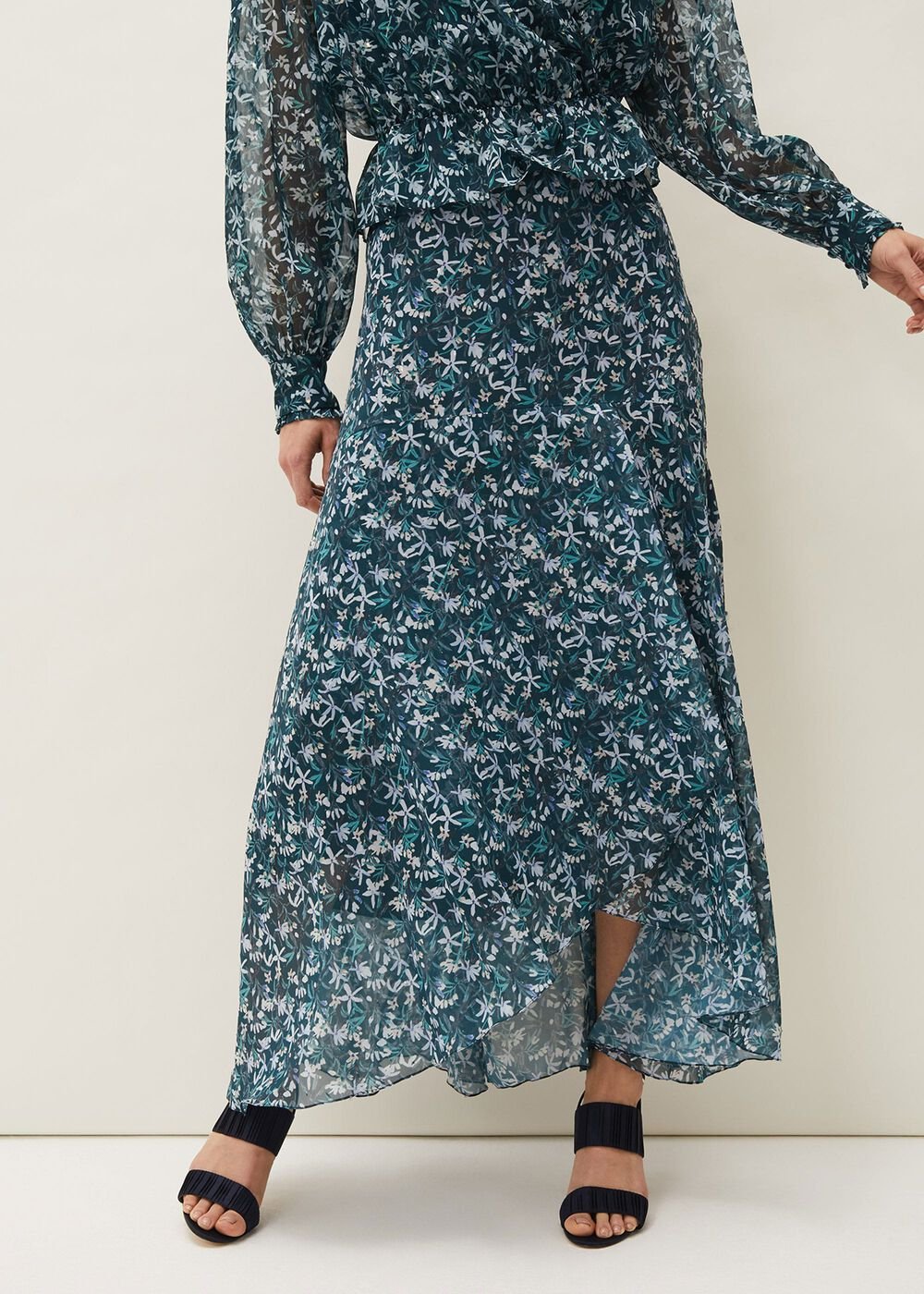 Lola Floral Co-Ord Skirt - Petrol