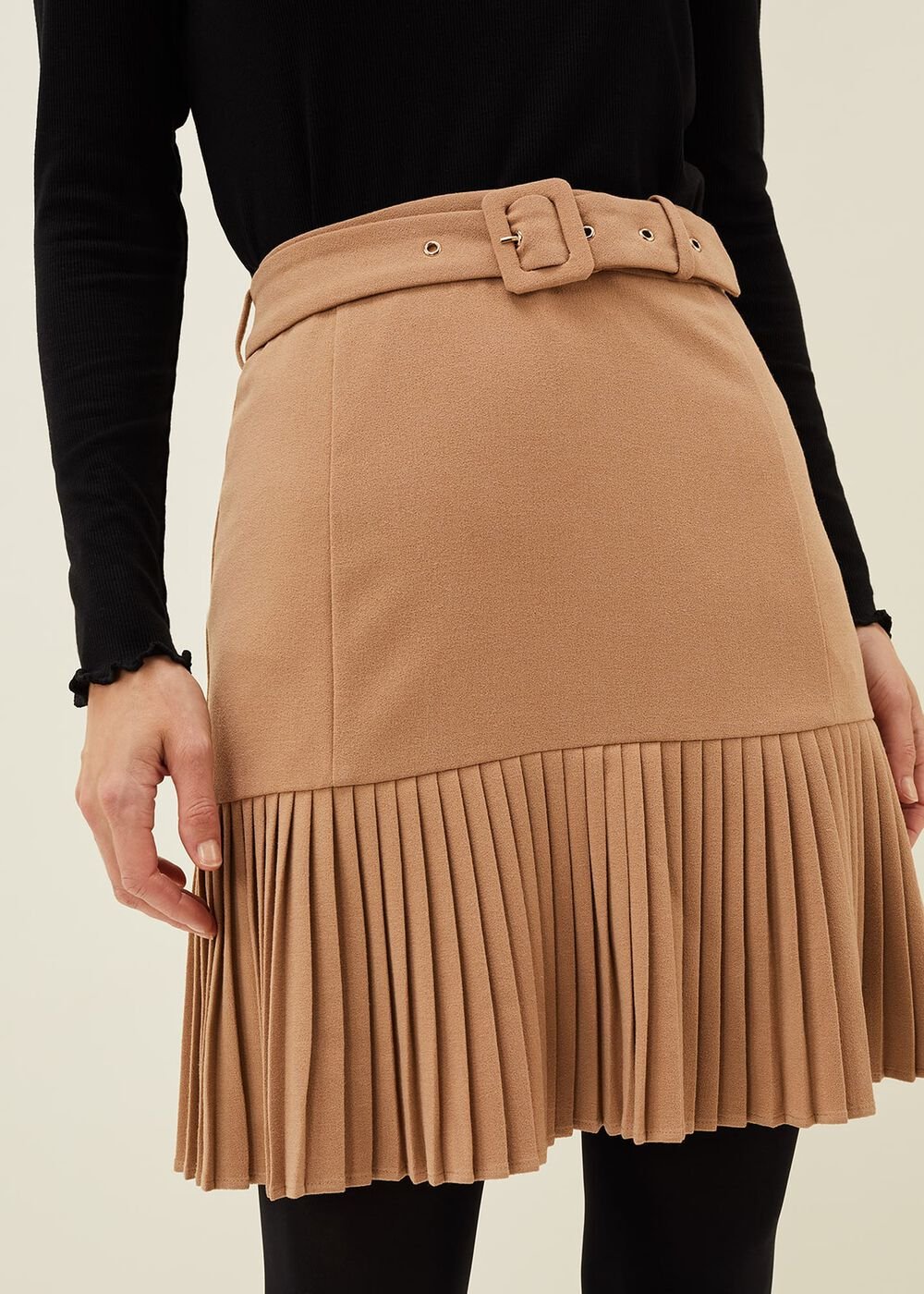 Annabel Pleated Mini Skirt - Camel