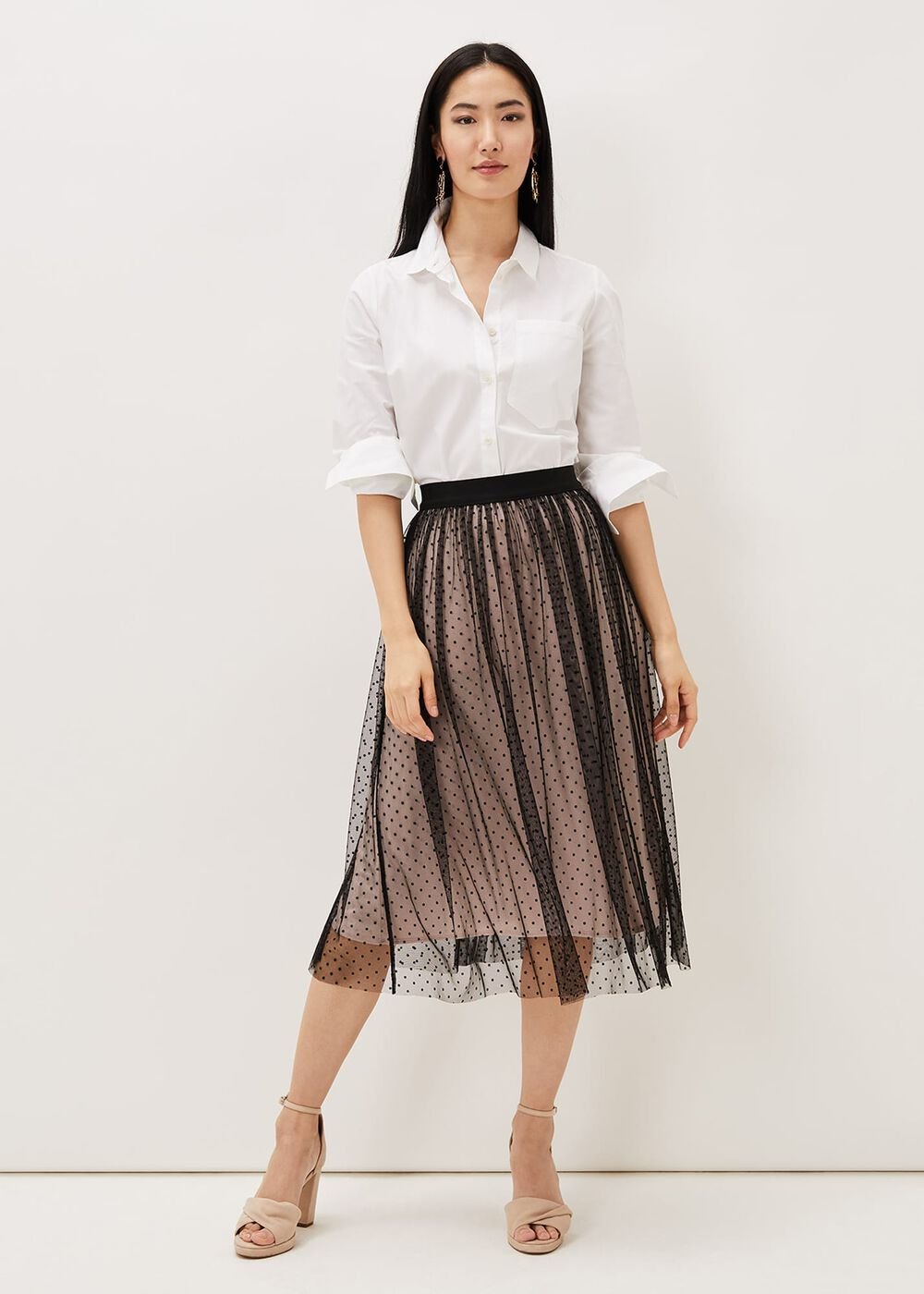 Maya Mesh Spot Skirt - Black/Blush
