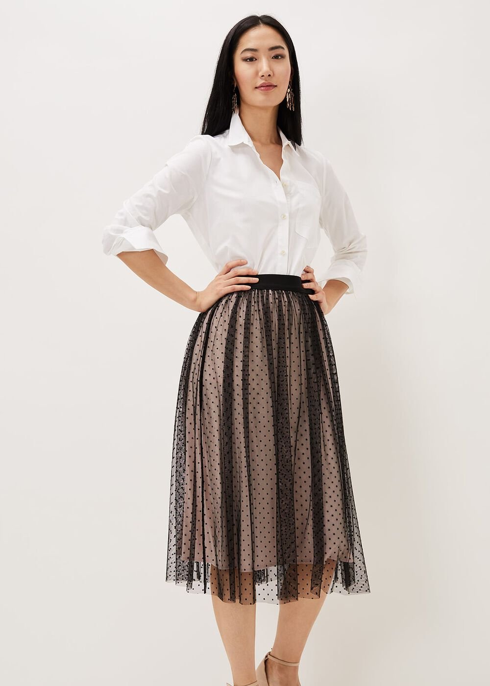 Maya Mesh Spot Skirt - Black/Blush