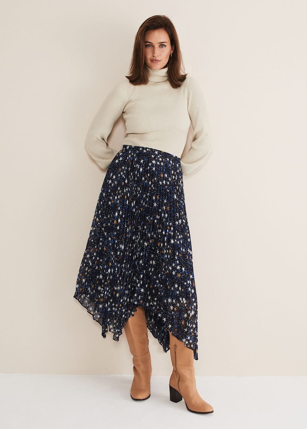 Zeba Star Pleated Midi Skirt - Blue