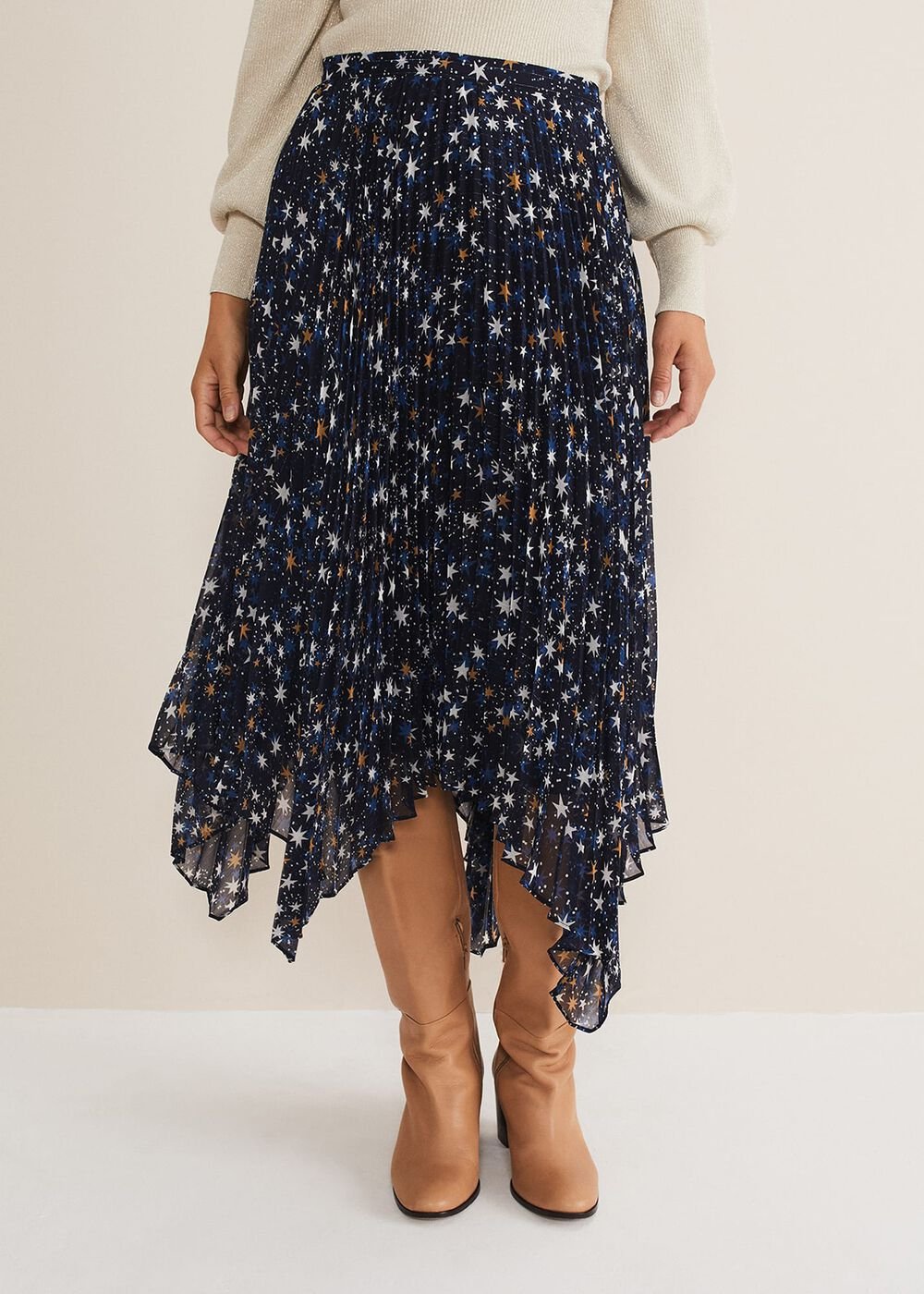 Zeba Star Pleated Midi Skirt - Blue