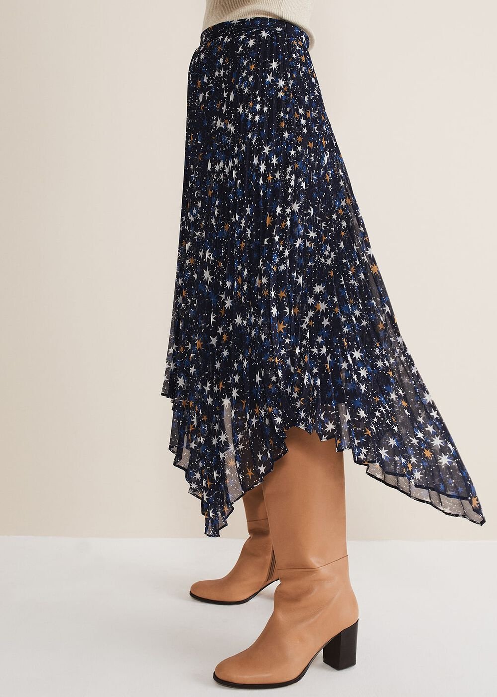Zeba Star Pleated Midi Skirt - Blue