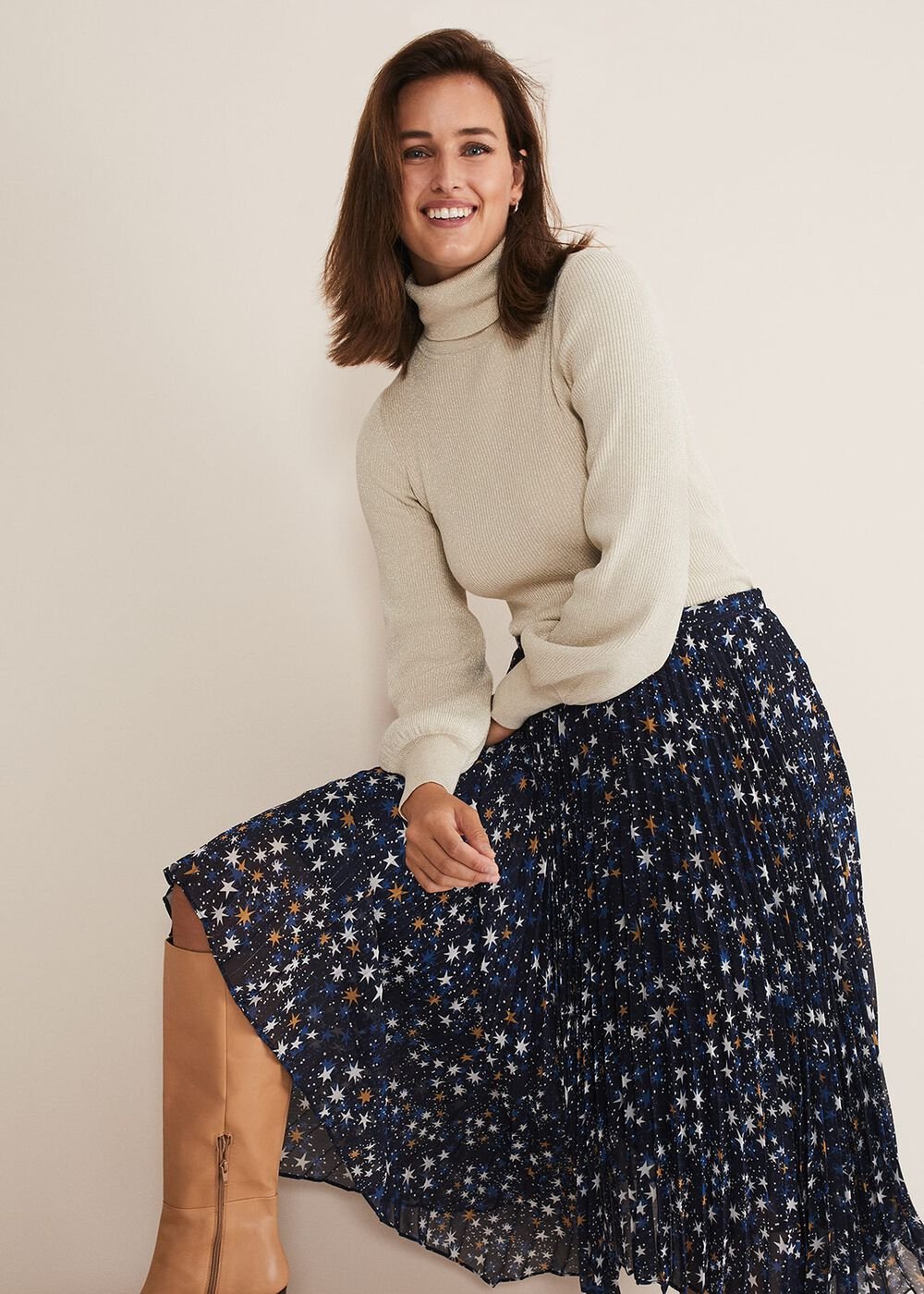 Zeba Star Pleated Midi Skirt - Blue