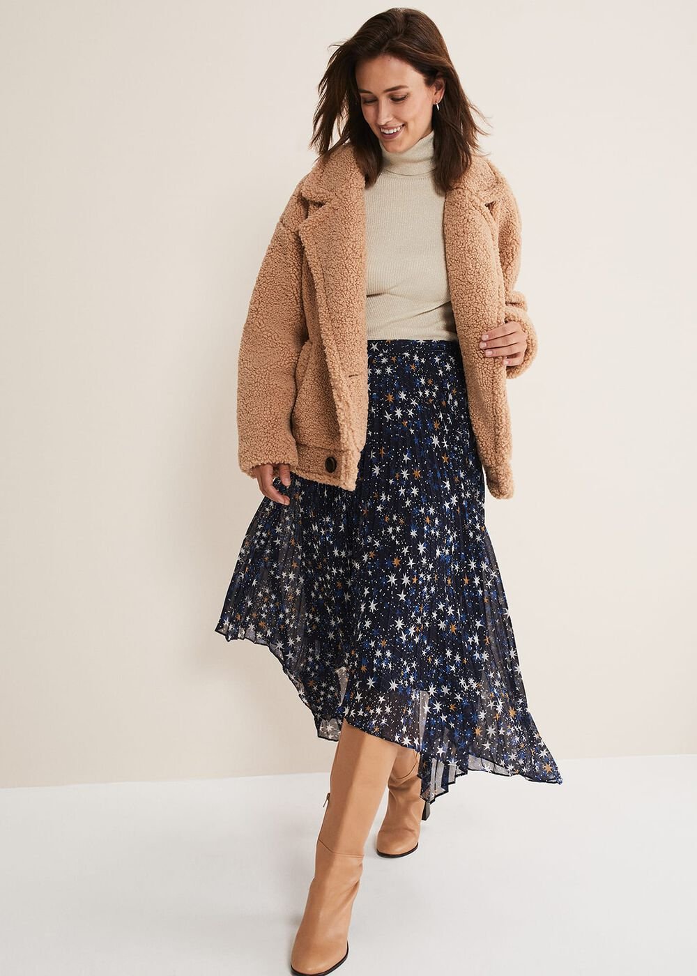 Zeba Star Pleated Midi Skirt - Blue